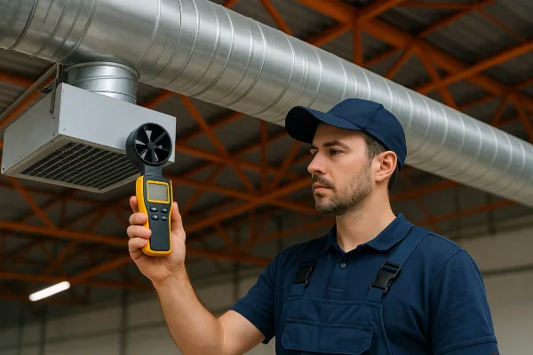 an hvac technician holding a wireless temperature meter to check a vent temperature from Cristal Air Conditioning Repair in West Lake Hills, TX - 24 Hour Air Conditioning Repair