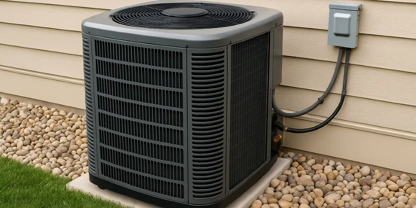 a brand new AC unit outside on a concrete slab from Cristal Air Conditioning Repair in West Lake Hills, TX - HVAC Maintenance