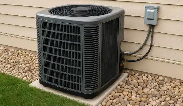 a brand new AC unit outside on a concrete slab from Cristal Air Conditioning Repair in West Lake Hills, TX - HVAC Maintenance