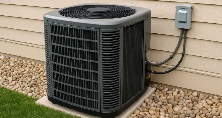 a brand new AC unit outside on a concrete slab from Cristal Air Conditioning Repair in West Lake Hills, TX - HVAC Maintenance