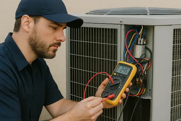 an hvac technician using a ac current meter from Cristal Air Conditioning Repair in West Lake Hills, TX - Residential Air Conditioning Repair