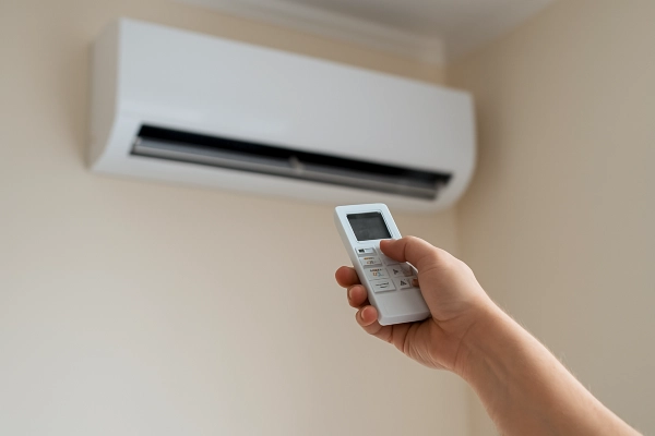 the hand of a person using an AC control remote to adjust the temperature from Cristal Air Conditioning Repair in West Lake Hills, TX - Residential Air Conditioning Repair